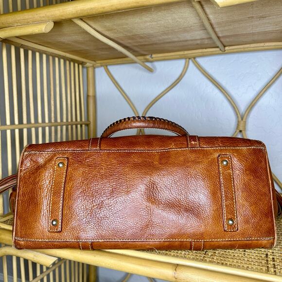 Dooney & Bourke Florentine Buckle Satchel Natural Brown Italian Leather Handbag - Picture 3 of 9